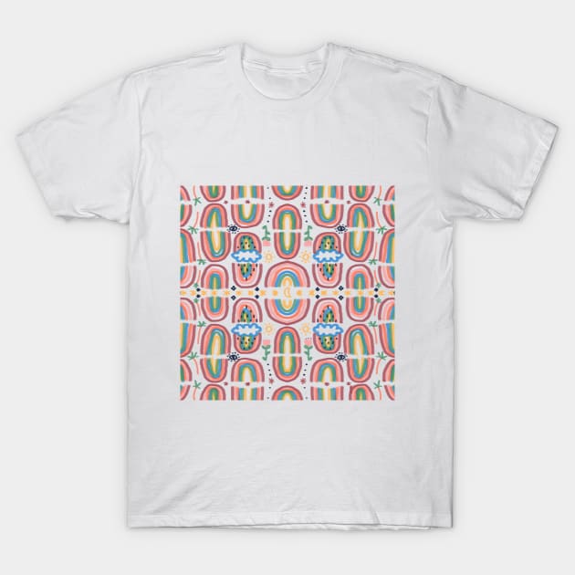 Rainbow No. 8 - flowers eyes stars moon sun rain and palm trees pattern T-Shirt by mariacaballer